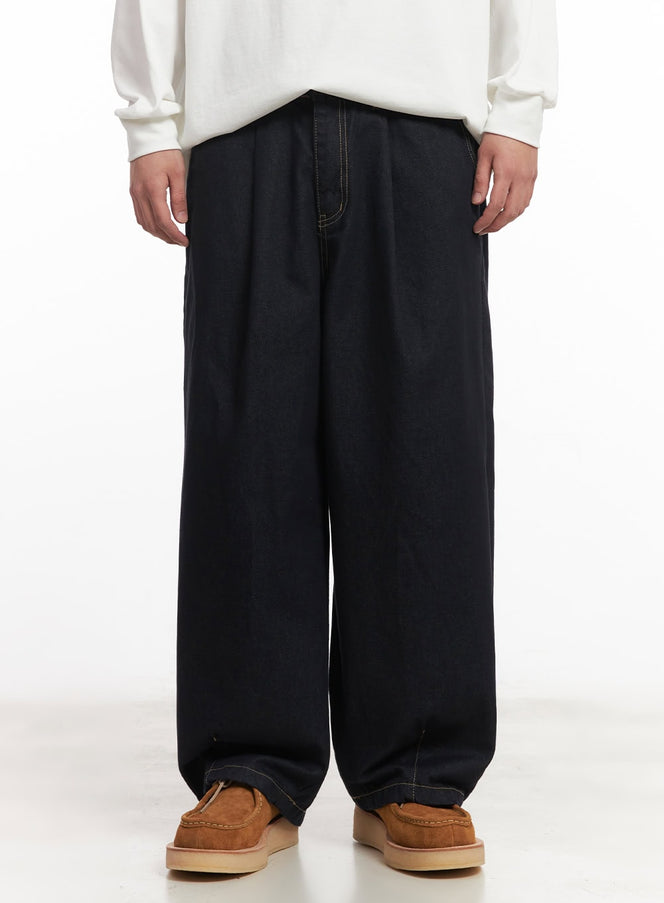 mens-stitched-wide-leg-jeans-im517 / Dark blue