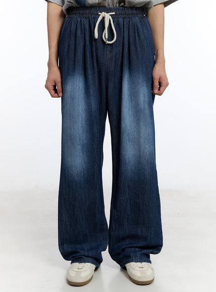 men-s-pintuck-denim-sweatpants-dark-blue-iy529 / Dark blue