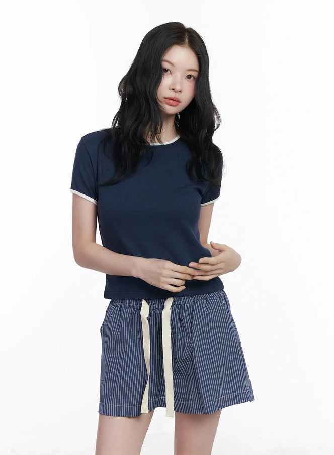 contrast-trim-short-sleeve-tee-ca509 / Dark blue