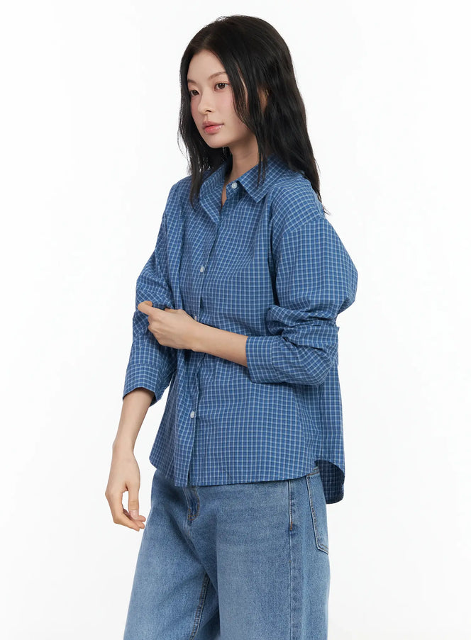 cotton-check-button-shirt-im524 / Dark blue