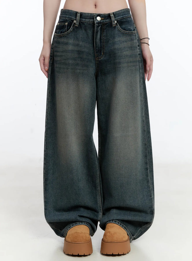 zelda-fleece-lined-wide-leg-jeans-cn525 / Dark blue