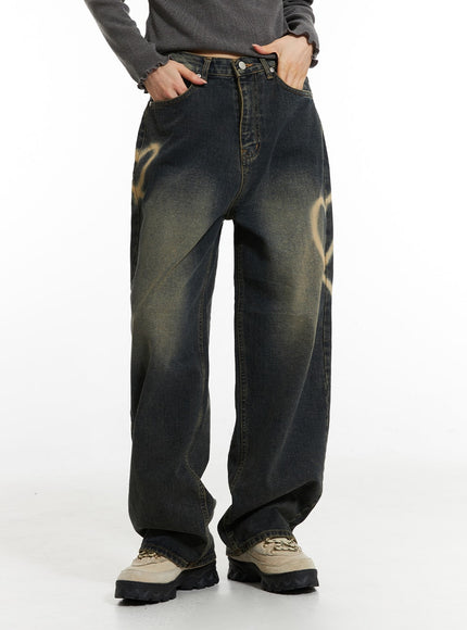 heart-bleached-wide-leg-jeans-in308 / Dark blue