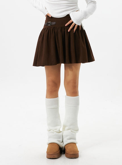 pleated-corduroy-skirt-with-buckle-io324 / Dark brown