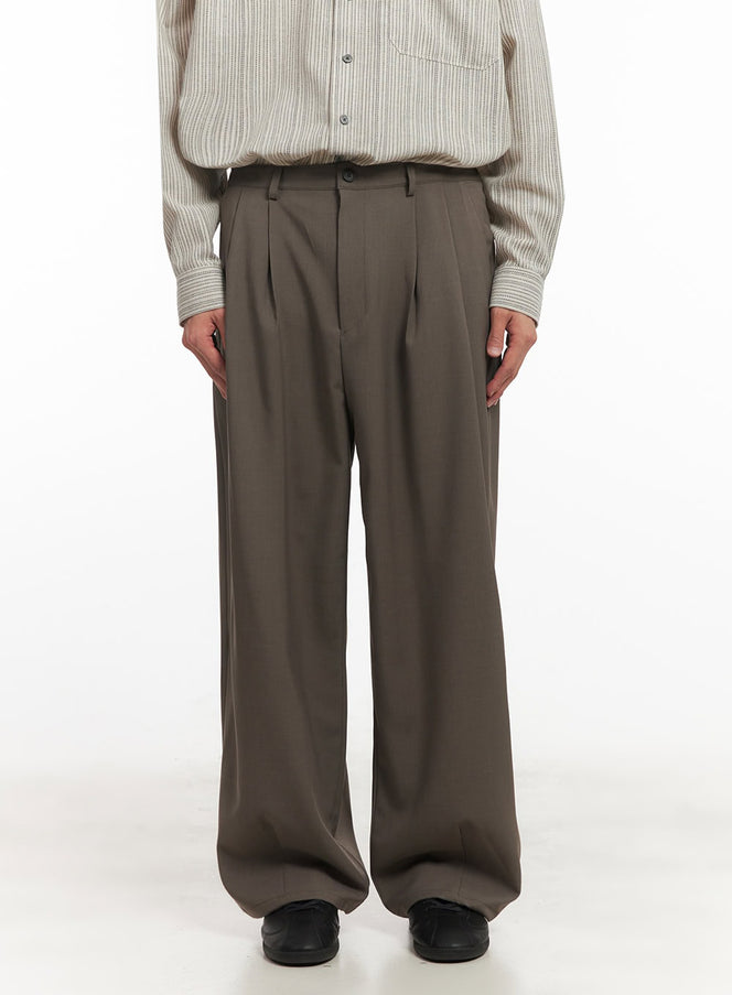 mens-pintuck-wide-leg-slacks-ia510 / Dark brown
