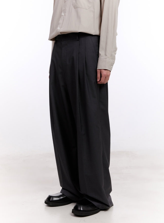 mens-balloon-fit-pintuck-trousers-im512 / Dark gray