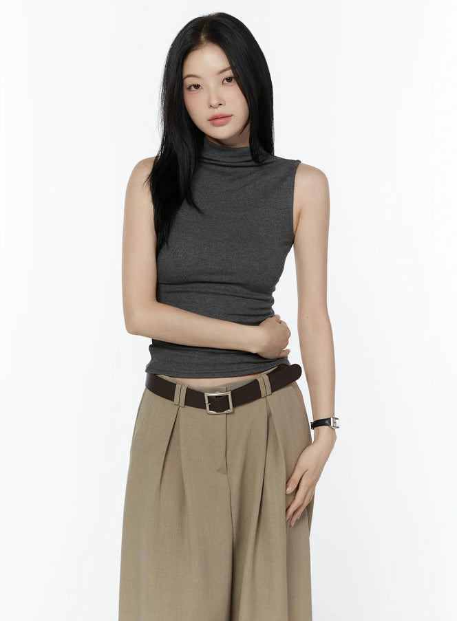 ribbed-mock-neck-sleeveless-top-iu503 / Dark gray