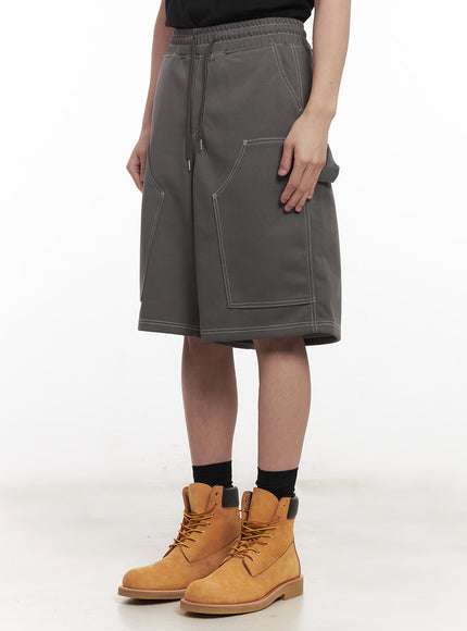 mens-stitched-carpenter-wide-leg-jorts-dark-gray-im519 / Dark gray