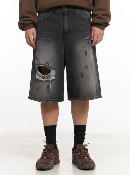 mens-destroyed-burmuda-denim-shorts-im528 / Dark gray