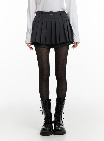 pleated-mini-skirt-with-belt-if408 / Dark gray