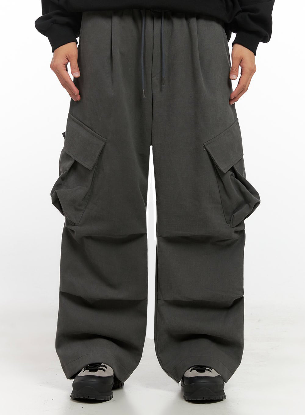 mens-warm-wide-fit-cargo-pants-id406 / Dark gray