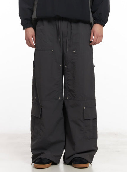 mens-nylon-wide-fit-cargo-pants-im517 / Dark gray
