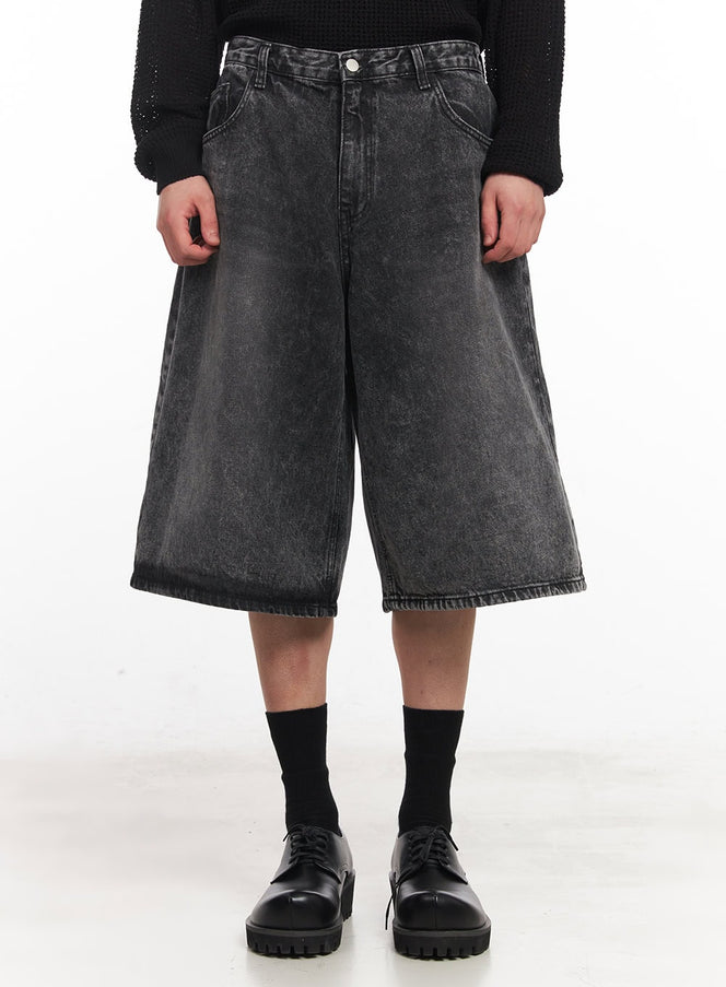 mens-washed-wide-fit-jorts-iy505 / Dark gray