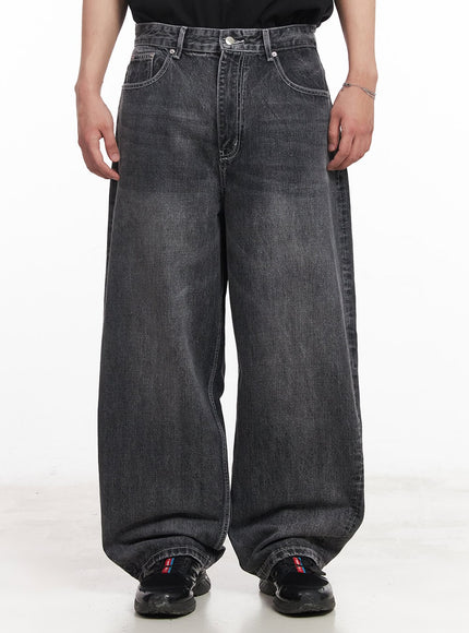 mens-dark-washed-wide-leg-jeans-ia525 / Dark gray