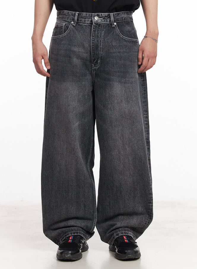 mens-dark-washed-wide-leg-jeans-ia525 / Dark gray