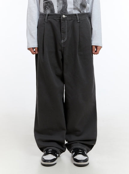 mens-pintuck-wide-fit-cotton-pants-is413 / Dark gray