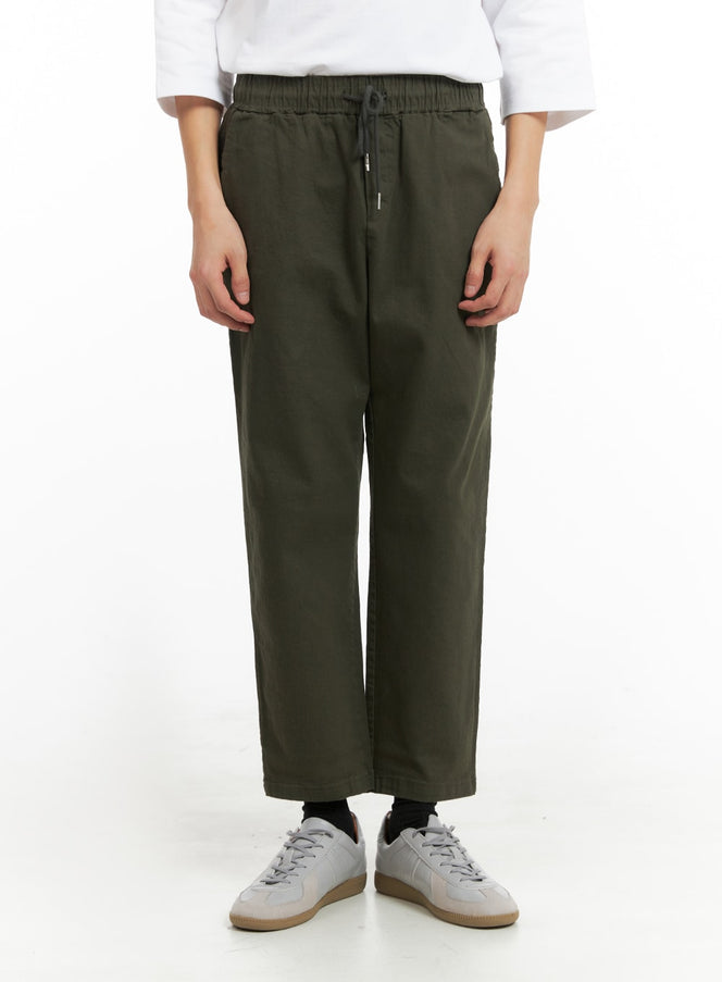 Men's Solid Cotton Straight Fit Pants IA401 in Dark green, size 3XL