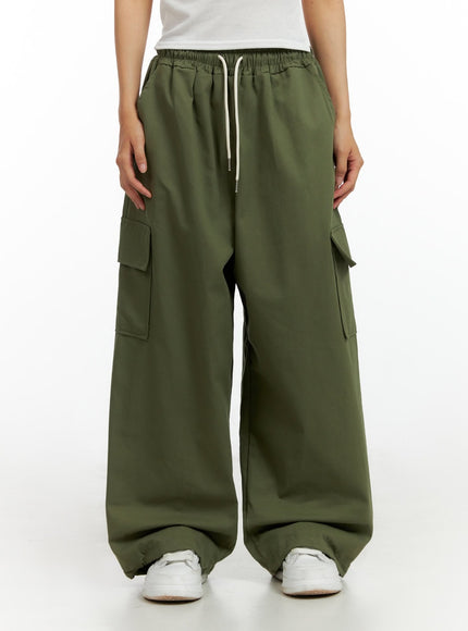 banded-string-baggy-cargo-pants-il419 / Dark green