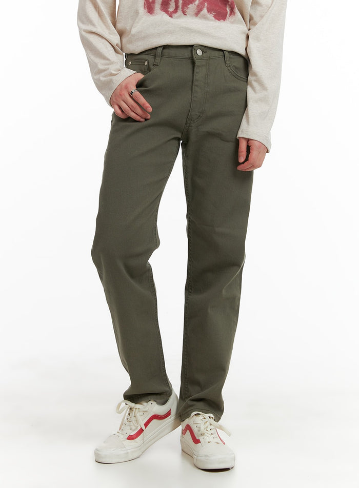 mens-solid-cotton-straight-fit-trousers-ia401 / Dark green