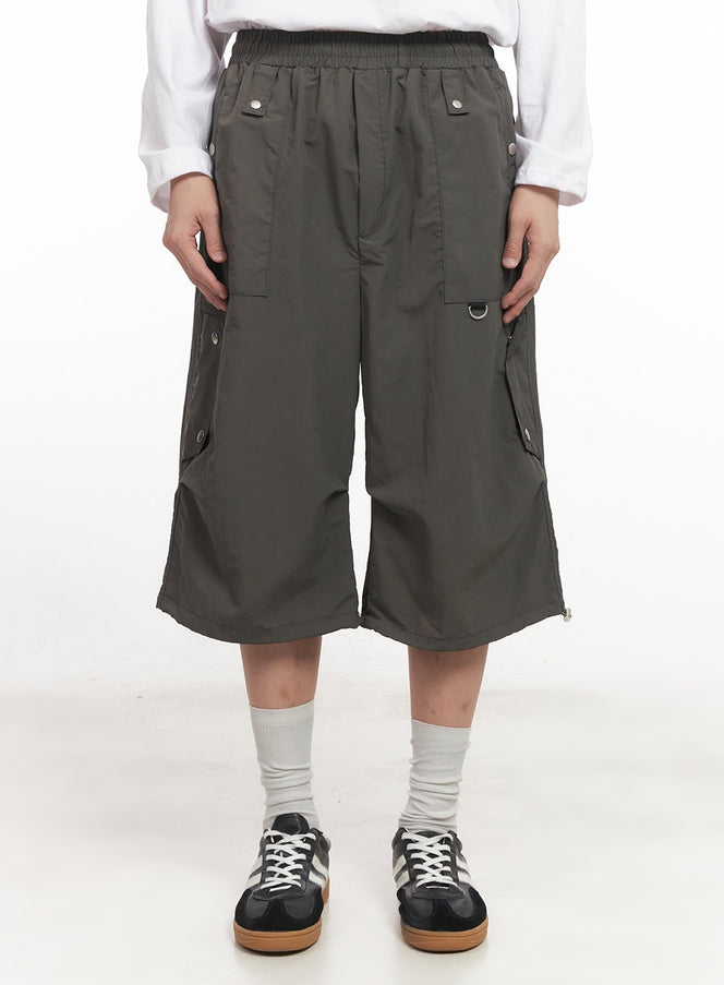 mens-nylon-pocketed-wide-fit-shorts-ia510 / Dark green