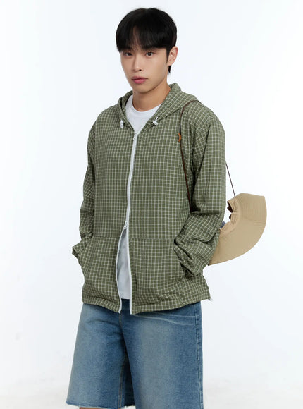 mens-checkered-windbreaker-jacket-ig515 / Dark green