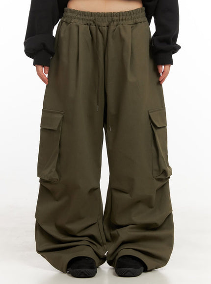 unisex-oversized-cotton-cargo-pants-cj506 / Dark green