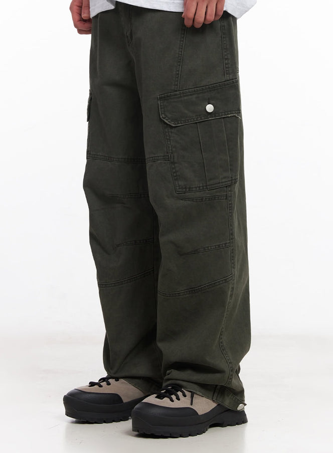 mens-wide-fit-cargo-pants-iu512 / Dark green