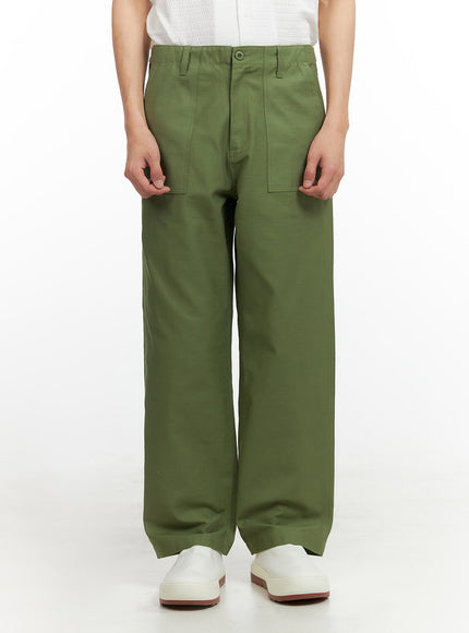 mens-solid-cotton-pants-iy431 / Dark green