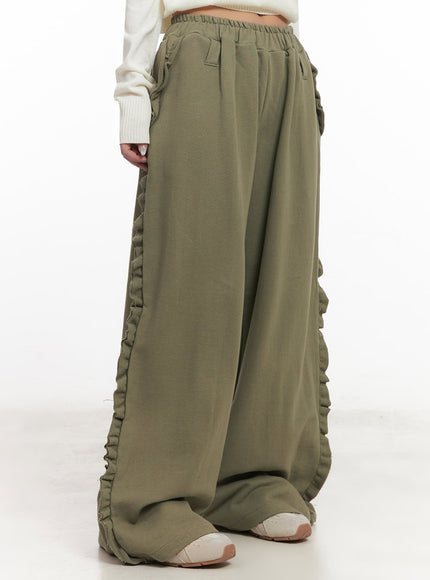frill-wide-leg-sweatpants-im525 / Dark green