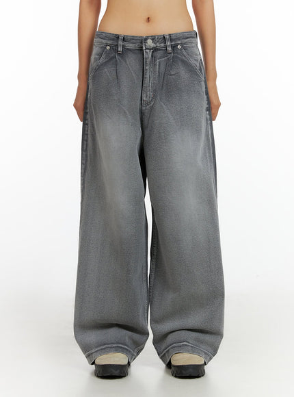 pintuck-washed-cotton-baggy-jeans-il409 / Gray