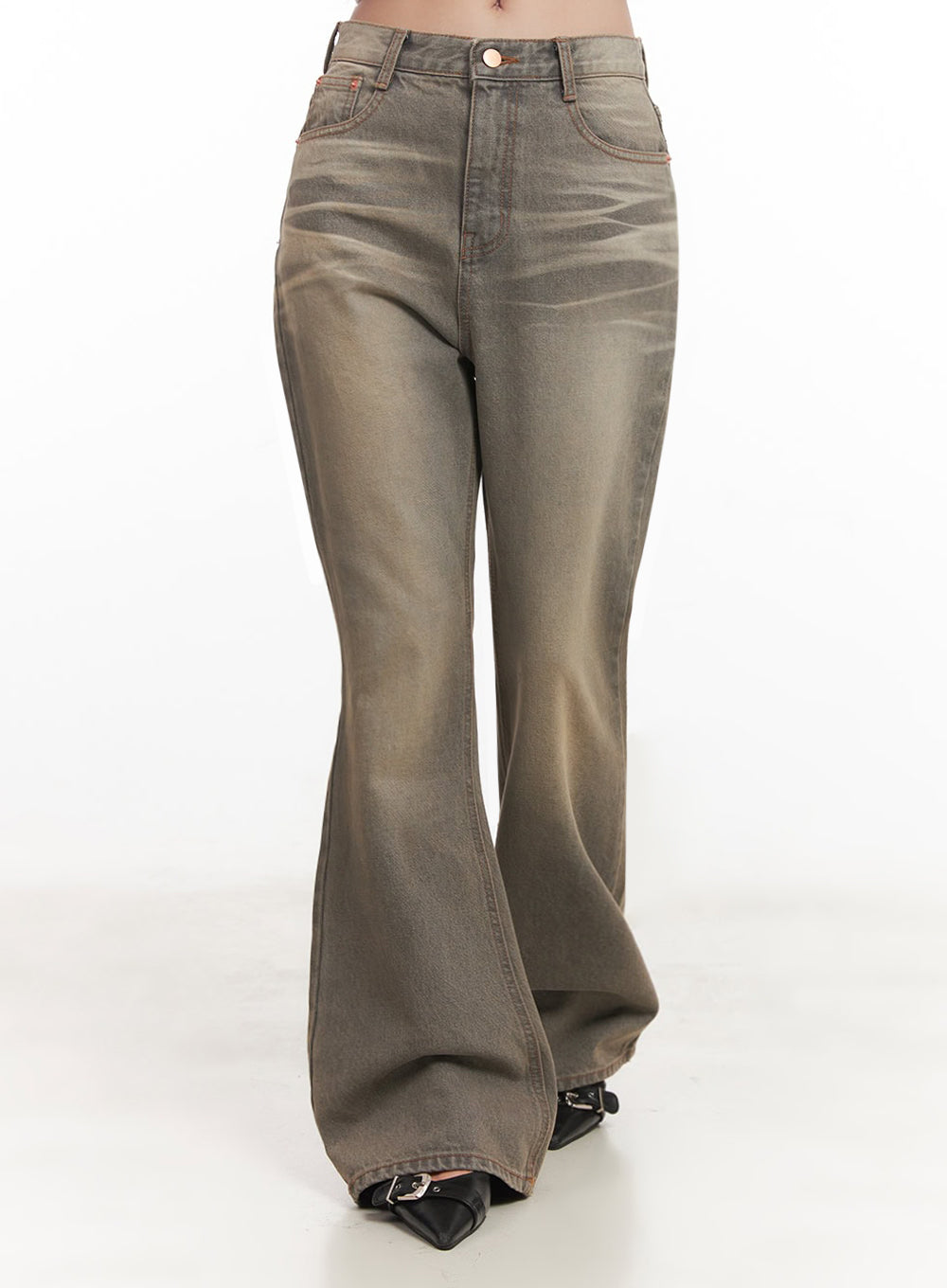 Sherry Washed Slim-Fit Bootcut Jeans IM528 in Gray, size L