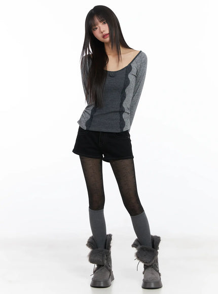 robson-rose-lace-u-neck-top-cd519 / Gray