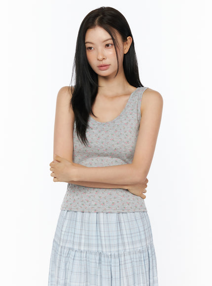 floral-u-neck-tank-top-iu519 / Gray