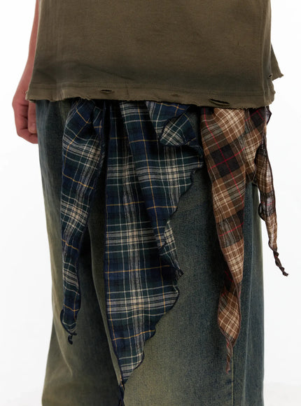 mens-plaid-triangle-scarf-ig508 / Green