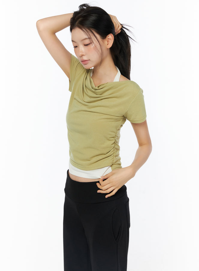 off-shoulder-halter-neck-tee-iu516 / Green