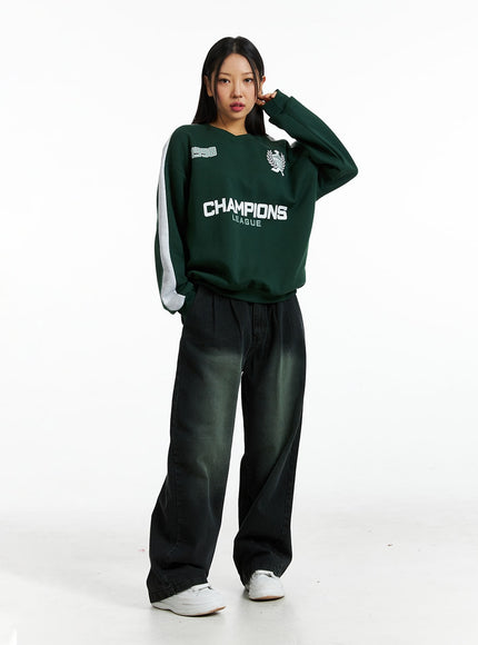 washed-pintuck-wide-leg-jeans-in322 / Green