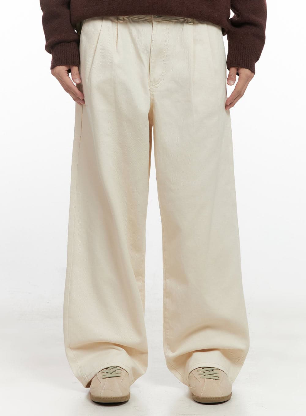 mens-pintuck-wide-leg-cotton-pants-light-beige-id413 / Light beige