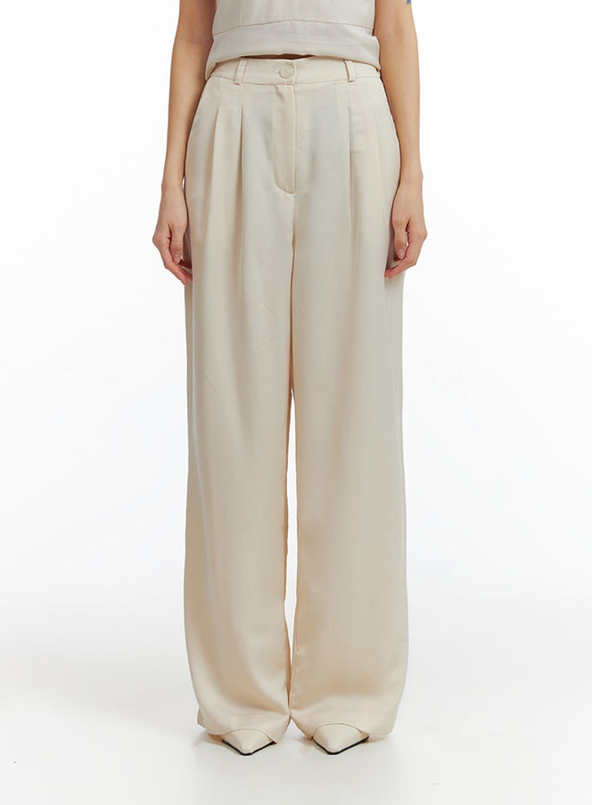Solid Wide Leg Trousers IF402 in Light beige, size M/L