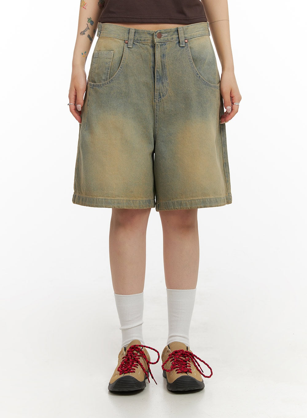 Vintage Washed Baggy Jorts IY410 in Light blue, size M