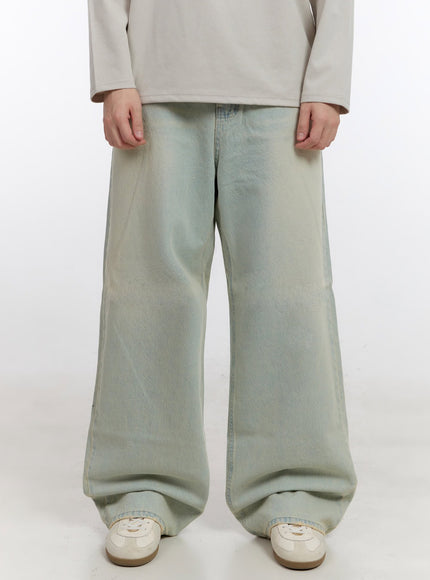 mens-washed-wide-leg-jeans-if528 / Light blue