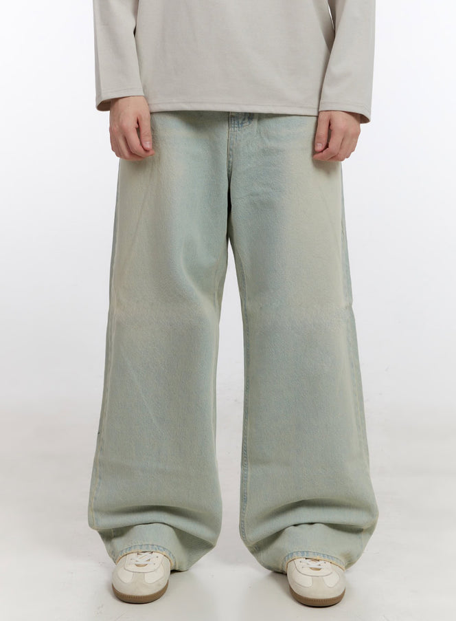 Men's Washed Wide-Leg Jeans IF528 in Light blue, size 1XL