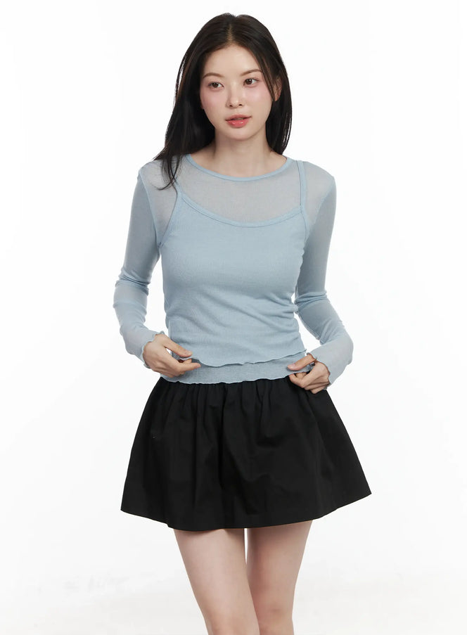 sheer-ribbed-layered-tank-set-if524 / Light blue