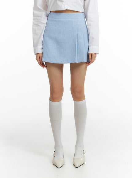 tweed-pleated-mini-skirt-if402 / Light blue
