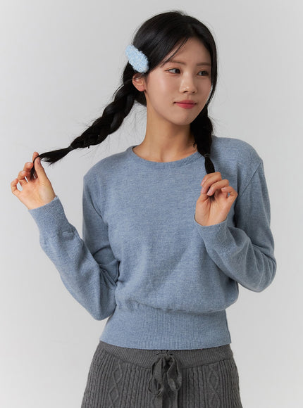 round-neck-knit-top-oj422 / Light blue