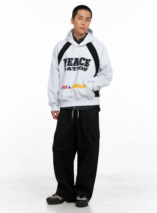 Men's Raglan Graphic High Neck Hoodie IS510 in Light gray, size M/L