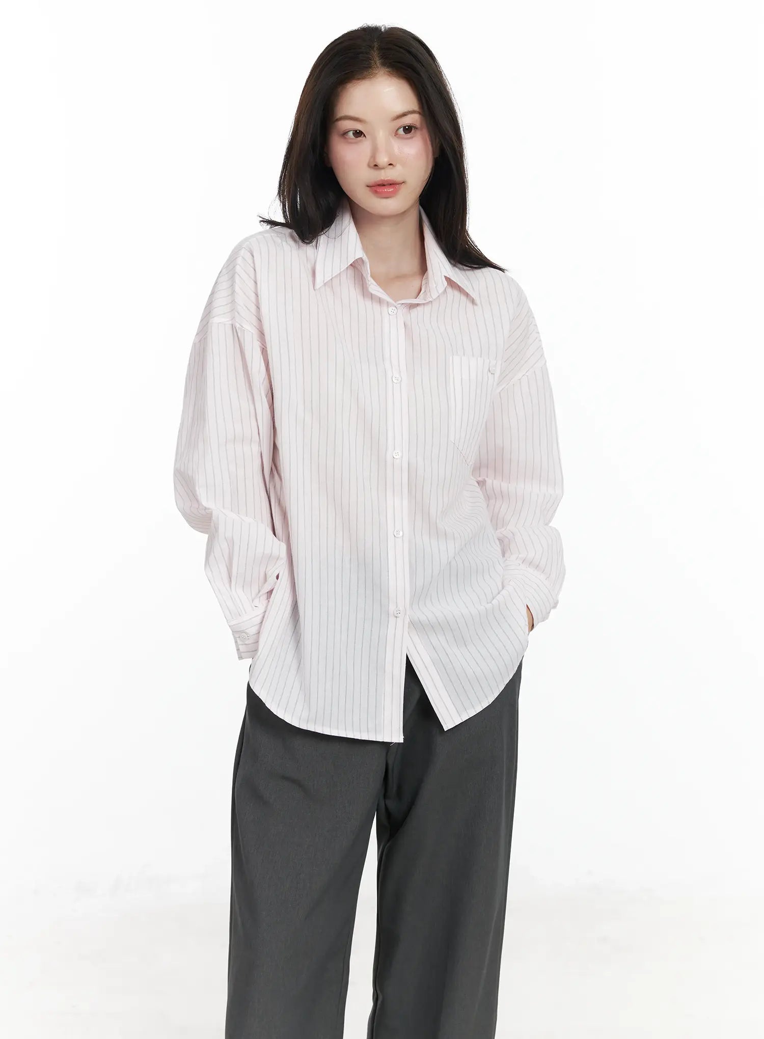 oversized-striped-button-up-shirt-if525 / Light pink