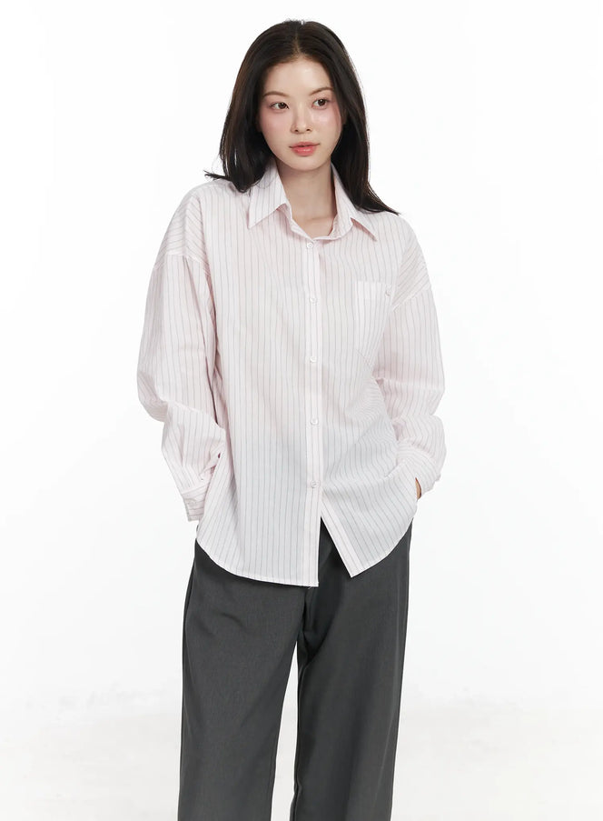 oversized-striped-button-up-shirt-if525 / Light pink