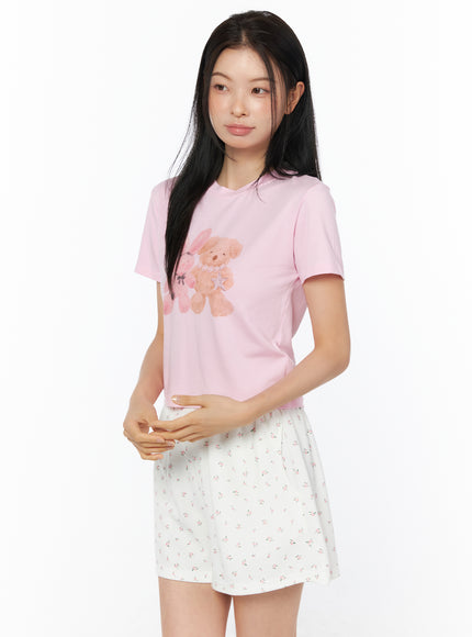 animal-print-cropped-tee-iu516 / Pink
