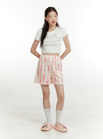 ribbon-graphic-shorts-ou414 / Pink