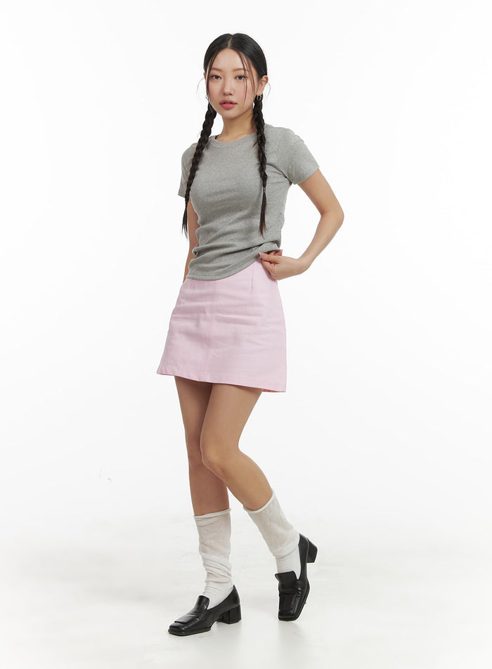 cotton-solid-mini-skirt-om429 / Pink