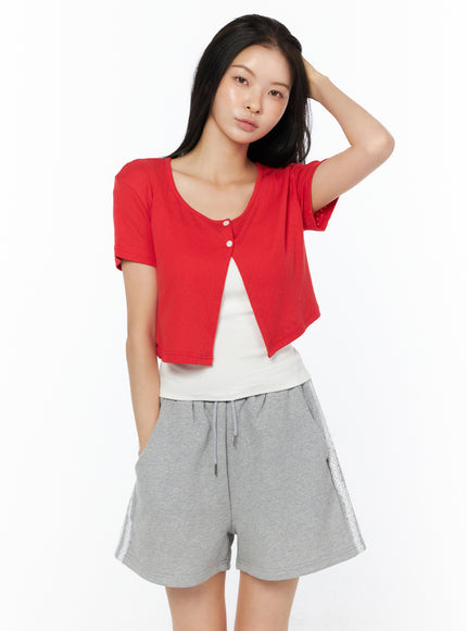eyelet-crop-cardigan-iu519 / Red
